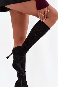 Dámske čižmy na podpätku z eko-semišu