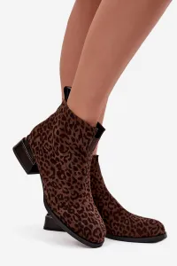 Členkové topánky z prírodného semišu s leopardím vzorom