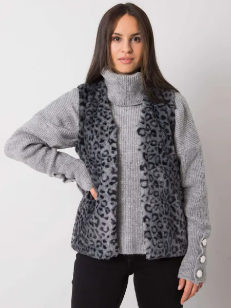 Dámska grafitová vesta s leopardím vzorom