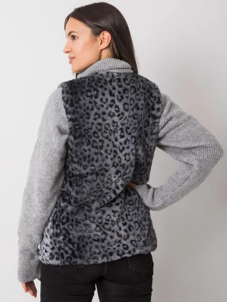 Dámska grafitová vesta s leopardím vzorom