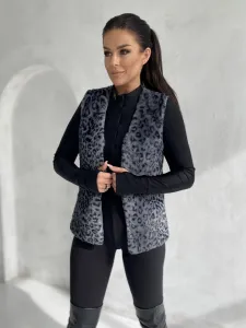 Dámska grafitová vesta s leopardím vzorom