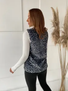 Dámska grafitová vesta s leopardím vzorom