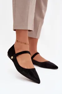 Velvet balerínky s remienkom a zlatým detailom