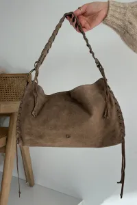 Kožená semišová kabelka s ozdobným šnurovaním
