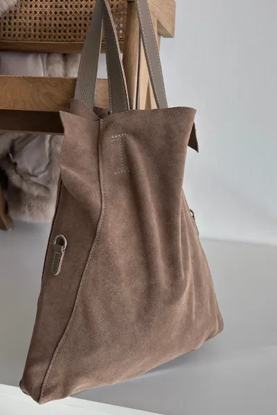 Boto semišová shopper taška tmavobéžová