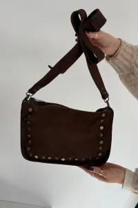 Kožená semišová kabelka s ozdobnými kamienkami