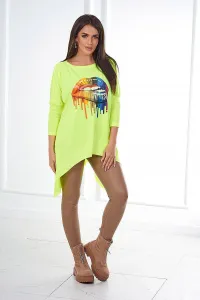 Legínovo Oversize blúzka s potlačou dúhových pier biela Farba: Neonovo žltá, Veľkosť: UNI
