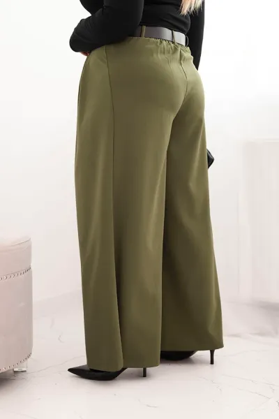 Legínovo Dámske nohavice Plus Size so širokými nohavicami a khaki opaskom Farba: Khaki, Veľkosť: UNI