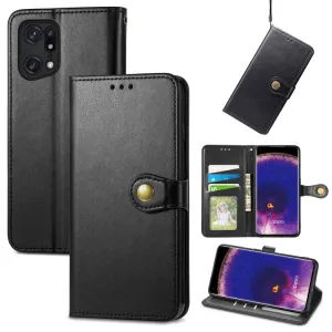 LEATHER BUCKLE Peňaženkový obal Oppo Find X5 Pro čierny