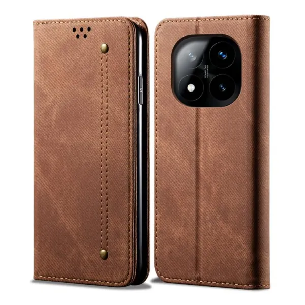 DENIM Peňaženkový kryt pre Xiaomi Redmi Note 14 Pro+ 5G hnedý