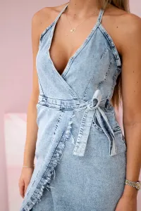 Legínovo Džínsové šaty s elastickou tkaninou na viazanie okolo krku S/M-L/XL Farba: Džínsová, Veľkosť: UNI