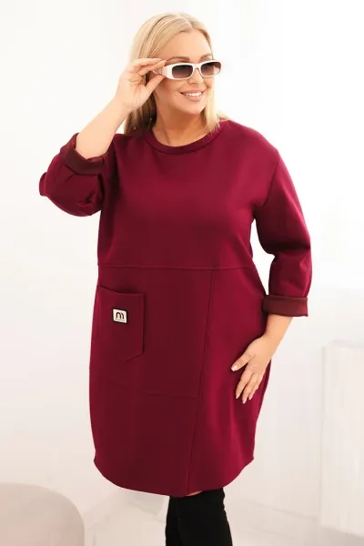 Legínovo Dámske plus size šaty maslové s vreckom a 3/4 rukávom béžová Farba: Khaki, Veľkosť: UNI