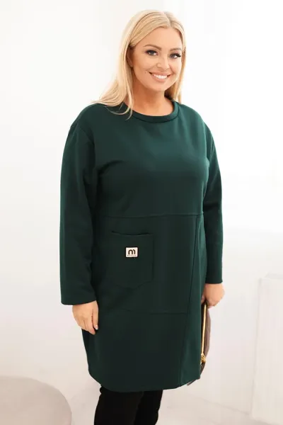 Legínovo Dámske plus size šaty maslové s vreckom a 3/4 rukávom béžová Farba: Khaki, Veľkosť: UNI