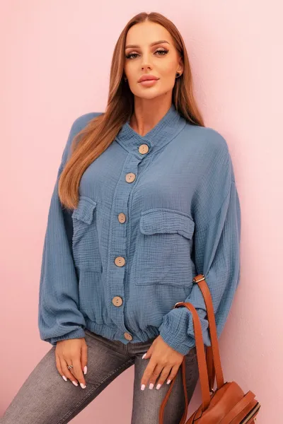 Legínovo Dámska mušelínová blúzka s dlhým rukávom khaki Farba: Khaki, Veľkosť: UNI