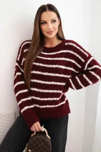 Legínovo Dámsky pruhovaný sveter s vlnou voľného strihu béžový Farba: Khaki, Veľkosť: UNI