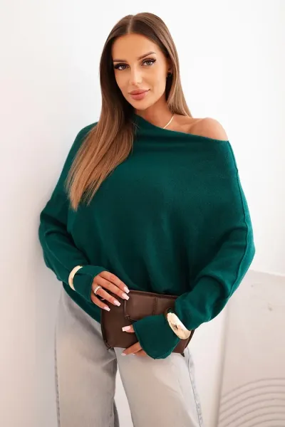 Legínovo Dámsky viskózový asymetrický netopierí sveter sivý Farba: Modrá, Veľkosť: UNI