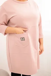 Legínovo Dámske plus size šaty maslové s vreckom a 3/4 rukávom béžová Farba: Khaki, Veľkosť: UNI