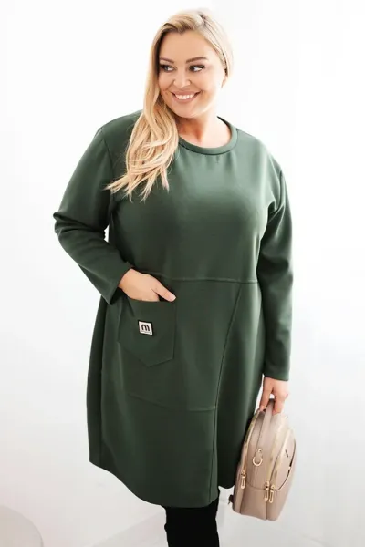 Legínovo Dámske plus size šaty maslové s vreckom a 3/4 rukávom béžová Farba: Slivková, Veľkosť: UNI