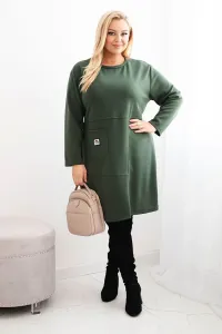 Legínovo Dámske plus size šaty maslové s vreckom a 3/4 rukávom béžová Farba: Khaki, Veľkosť: UNI