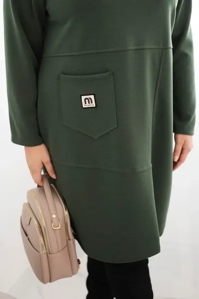 Legínovo Dámske plus size šaty maslové s vreckom a 3/4 rukávom béžová Farba: Khaki, Veľkosť: UNI