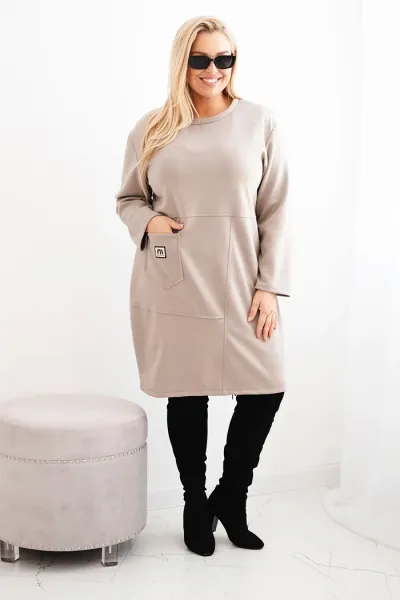 Legínovo Dámske plus size šaty maslové s vreckom a 3/4 rukávom béžová Farba: Khaki, Veľkosť: UNI
