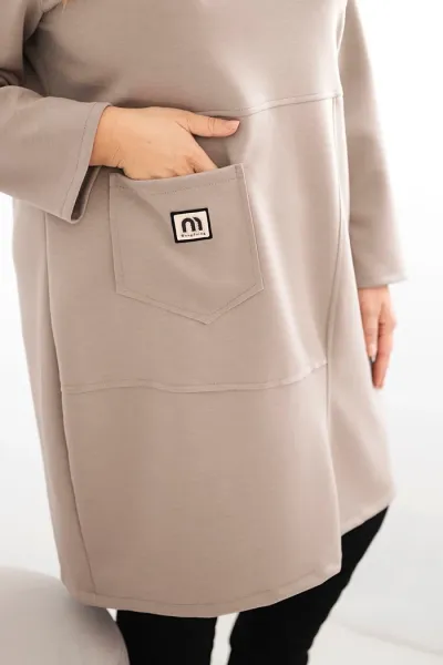 Legínovo Dámske plus size šaty maslové s vreckom a 3/4 rukávom béžová Farba: Khaki, Veľkosť: UNI