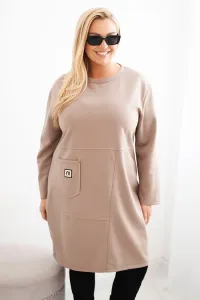 Legínovo Dámske plus size šaty maslové s vreckom a 3/4 rukávom béžová Farba: Khaki, Veľkosť: UNI