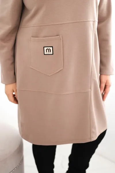Legínovo Dámske plus size šaty maslové s vreckom a 3/4 rukávom béžová Farba: Khaki, Veľkosť: UNI