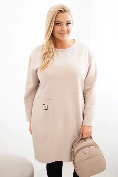 Legínovo Dámske plus size šaty maslové s vreckom a 3/4 rukávom béžová Farba: Khaki, Veľkosť: UNI