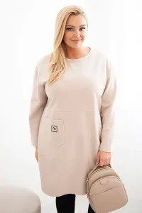 Legínovo Dámske plus size šaty maslové s vreckom a 3/4 rukávom béžová Farba: Khaki, Veľkosť: UNI