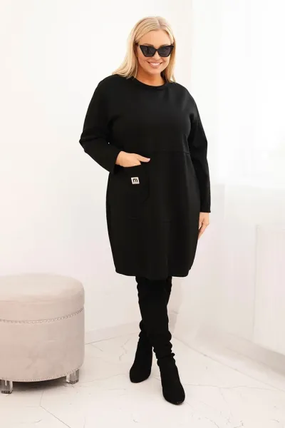 Legínovo Dámske plus size šaty maslové s vreckom a 3/4 rukávom béžová Farba: Khaki, Veľkosť: UNI