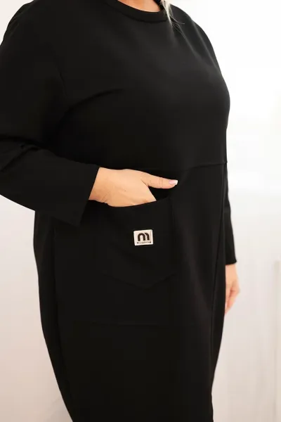 Legínovo Dámske plus size šaty maslové s vreckom a 3/4 rukávom béžová Farba: Khaki, Veľkosť: UNI