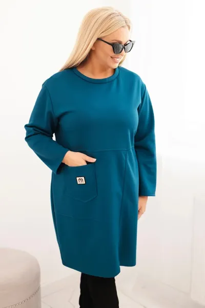 Legínovo Dámske plus size šaty maslové s vreckom a 3/4 rukávom béžová Farba: Khaki, Veľkosť: UNI