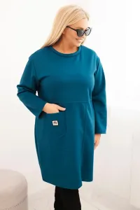 Legínovo Dámske plus size šaty maslové s vreckom a 3/4 rukávom béžová Farba: Khaki, Veľkosť: UNI