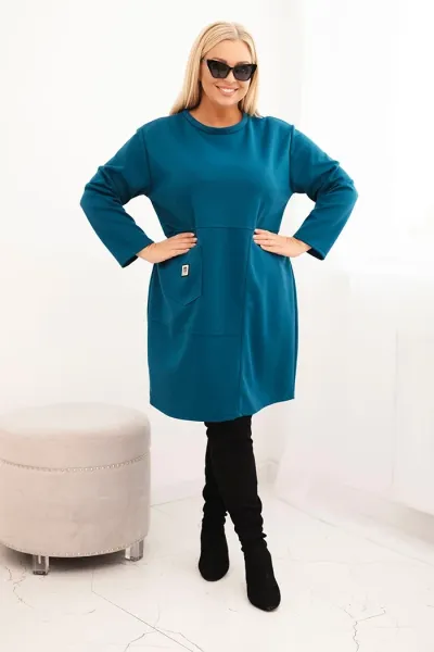 Legínovo Dámske plus size šaty maslové s vreckom a 3/4 rukávom béžová Farba: Khaki, Veľkosť: UNI