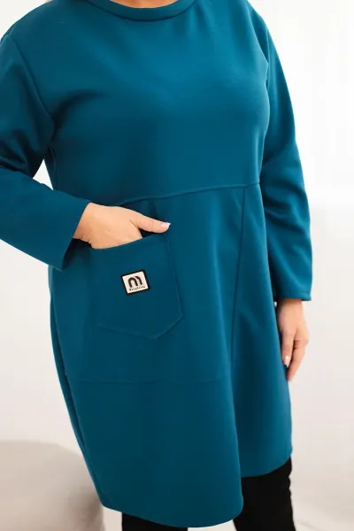 Legínovo Dámske plus size šaty maslové s vreckom a 3/4 rukávom béžová Farba: Khaki, Veľkosť: UNI