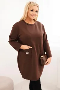 Legínovo Dámske plus size šaty maslové s vreckom a 3/4 rukávom béžová Farba: Khaki, Veľkosť: UNI
