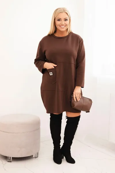 Legínovo Dámske plus size šaty maslové s vreckom a 3/4 rukávom béžová Farba: Khaki, Veľkosť: UNI