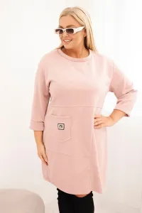 Legínovo Dámske plus size šaty maslové s vreckom a 3/4 rukávom béžová Farba: Khaki, Veľkosť: UNI