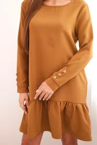 Legínovo Šaty s volánom v camelovej farbe Farba: Hnedá, Veľkosť: UNI