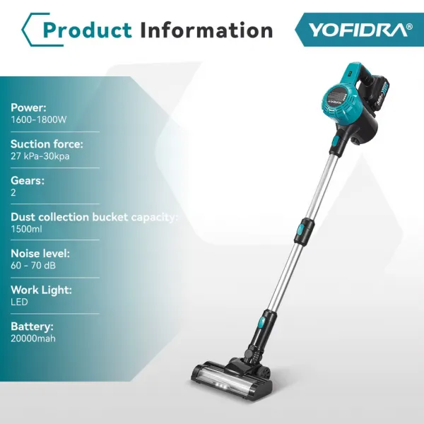 OneVAn / Newbeny OneVan / Yofidra 1600W bezkefový akumulátorový vysávač s LED podlahovou kefou 2 x batérie . Vhodné pre batériu MAKITA 18V