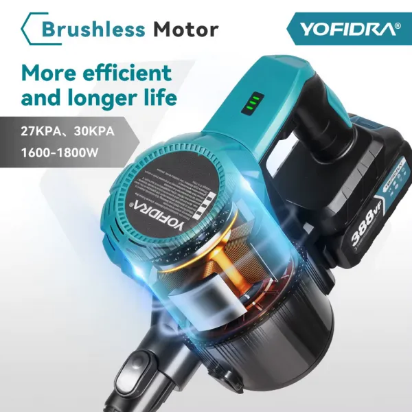 OneVAn / Newbeny OneVan / Yofidra 1600W bezkefový akumulátorový vysávač s LED podlahovou kefou 2 x batérie . Vhodné pre batériu MAKITA 18V