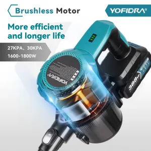OneVAn / Newbeny OneVan / Yofidra 1600W bezkefový akumulátorový vysávač s LED podlahovou kefou 2 x batérie . Vhodné pre batériu MAKITA 18V