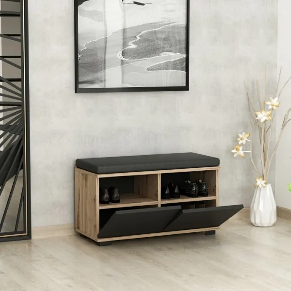 Skrinka na topánky / Botník Drago - Walnut, Black