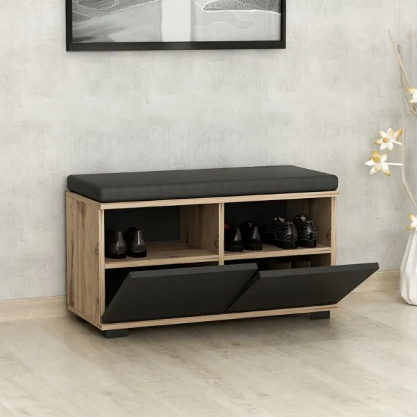 Skrinka na topánky / Botník Drago - Walnut, Black