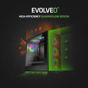 EVOLVEO Panthera, mATX skriňa, 6x ARGB 120 mm ventilátor, drevený predný panel + sklenený bočný panel