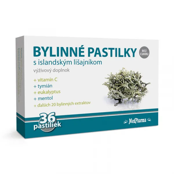 MedPharma Bylinné pastilky s islandským lišajníkom bez cukru 36ks