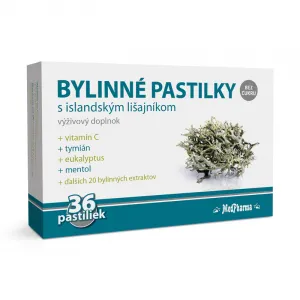 MedPharma Bylinné pastilky s islandským lišajníkom bez cukru 36ks