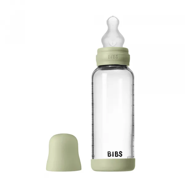 BIBS Baby Glass Bottle Silicone antikoliková fľaša so silikónovým náustkom Ivory 240 ml