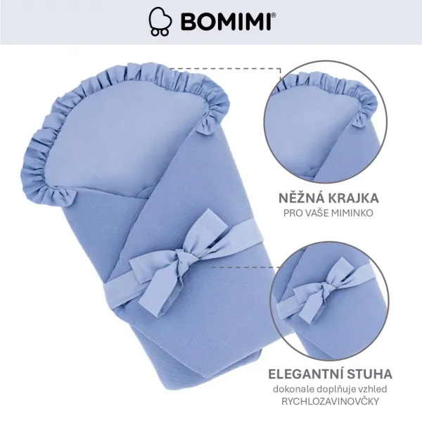 Bomimi Zavinovačka mušelínová s mašľou, MODRÁ